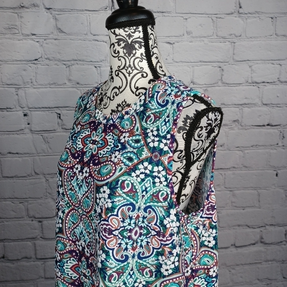 Apt 9 womens sleeveless stretch knit paisley print size large popover dress b11 - Picture 6 of 9